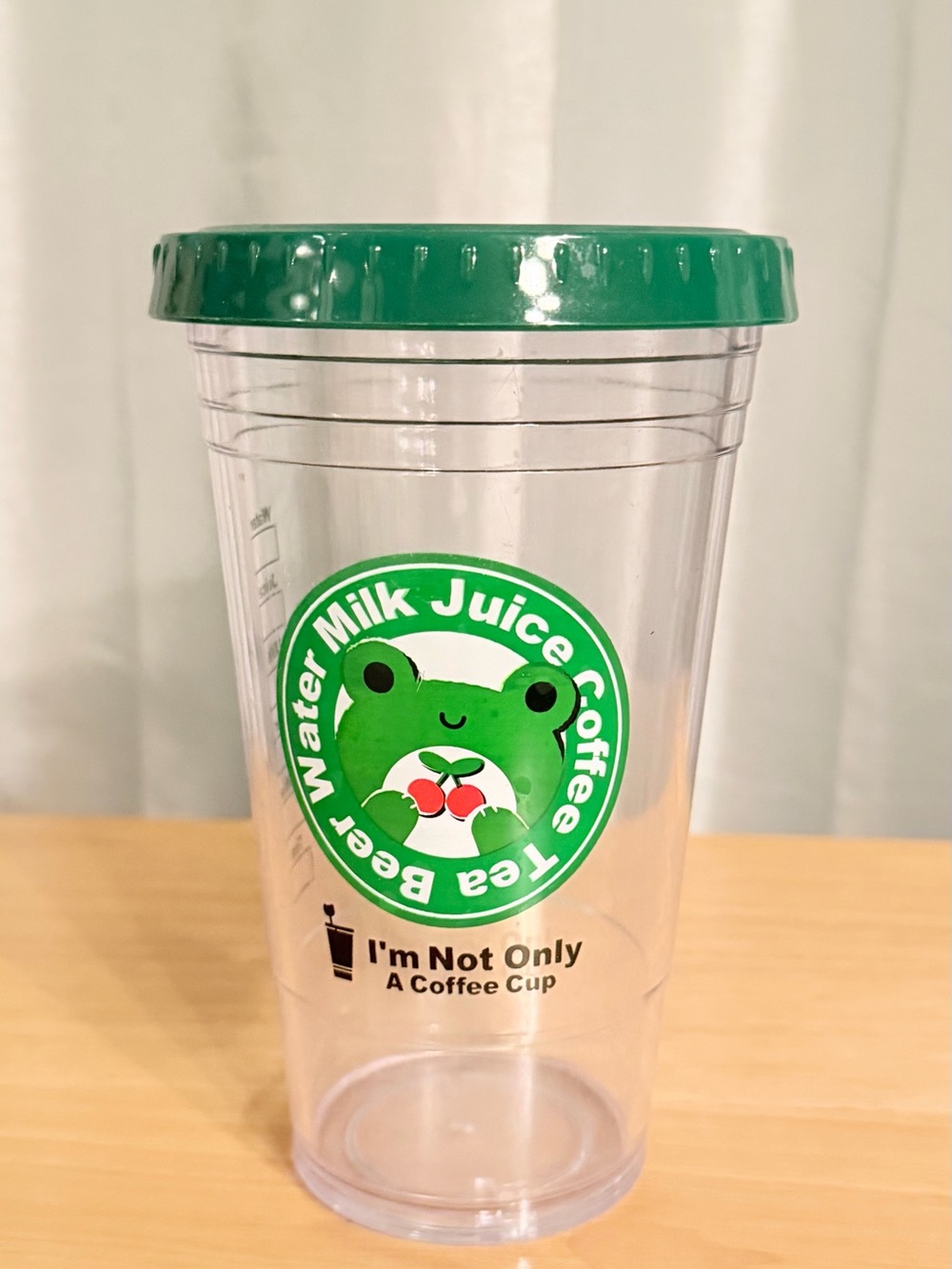 Cute Green Frog Clear Plastic Tumbler Cup Lid Kawaii Coffee Tea Juice Cup